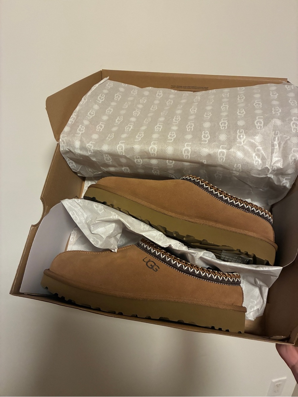 UGG  Chestnut Suede Slip-On Loafers with Patterned Trim